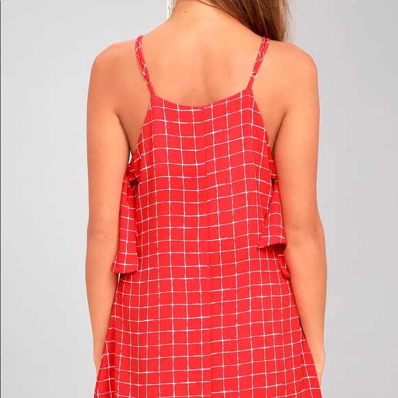 Lulus The Style Points Red Grid Print Swing Dress - Picture 4 of 11